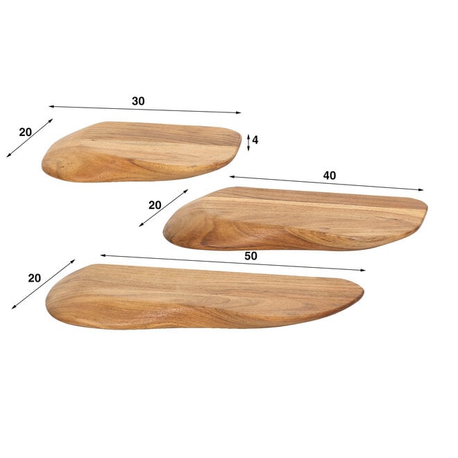 Wandschap Organic set van 3 / Massief acacia