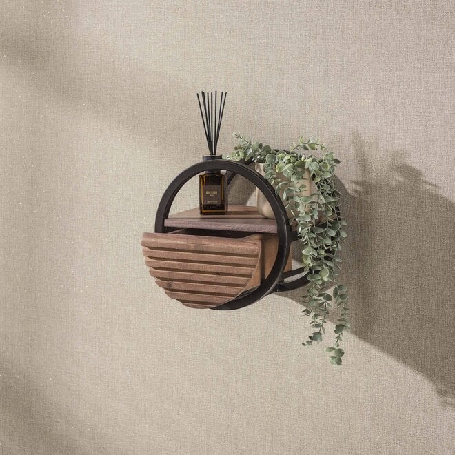 Wandschap Circular 1 lade Ø30cm / Massief acacia bruin