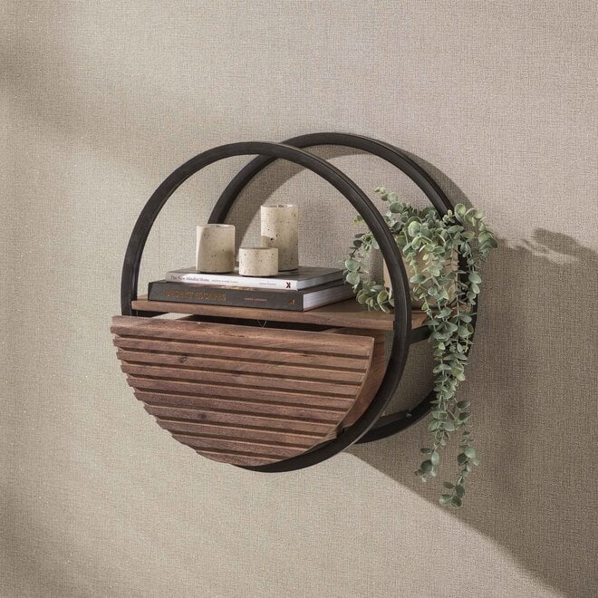 Wandschap Circular 1 lade Ø50cm / Massief acacia bruin
