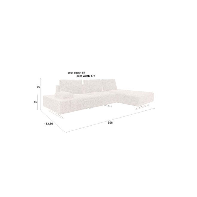 Bank Shelly Off-Wit Rechts Chaise Longue