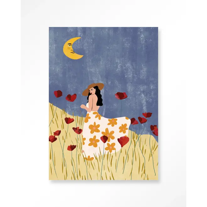 Urban Cotton Wandkleed Girl In A Poppyfield