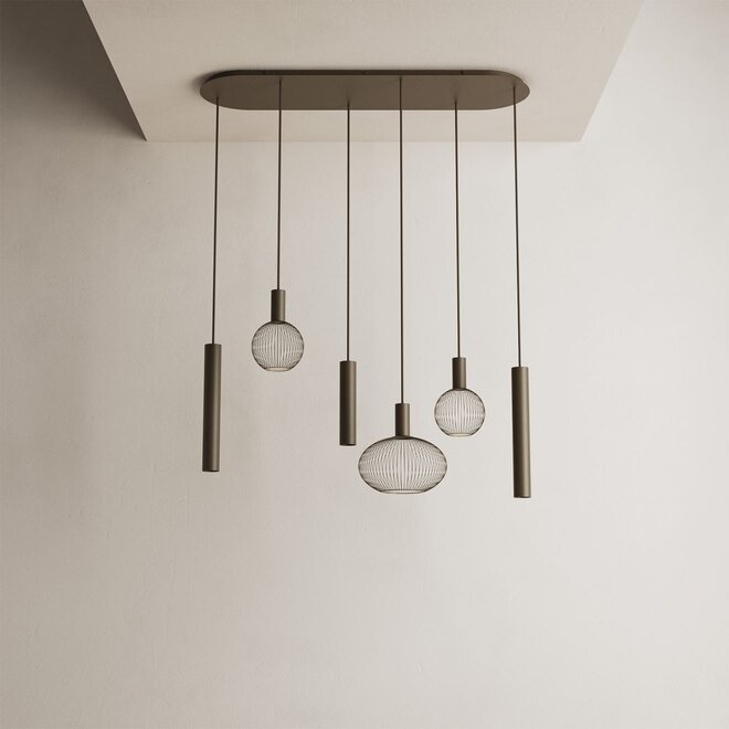 Hanglamp Como plat ovaal 120 x 35cm Platinum 3x E27, 3x GU10 50 mm