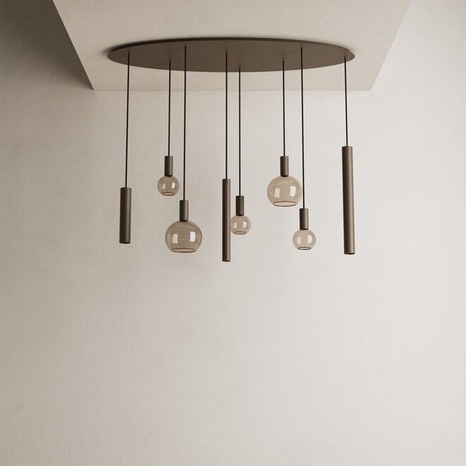 Hanglamp Riva ovaal - 8-lichts - 140 x 50 cm Platinum 5x E27, 2x GU10 50 mm 1x