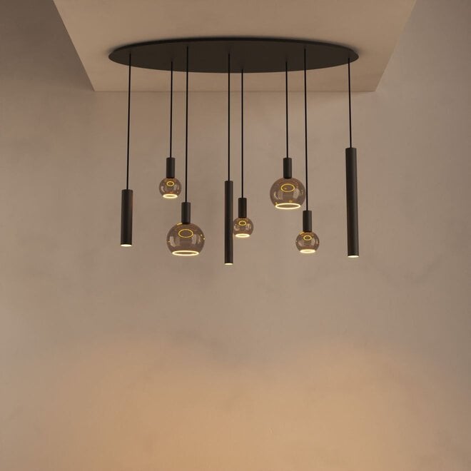 Hanglamp Riva ovaal - 8-lichts - 140 x 50 cm Platinum 5x E27, 2x GU10 50 mm 1x