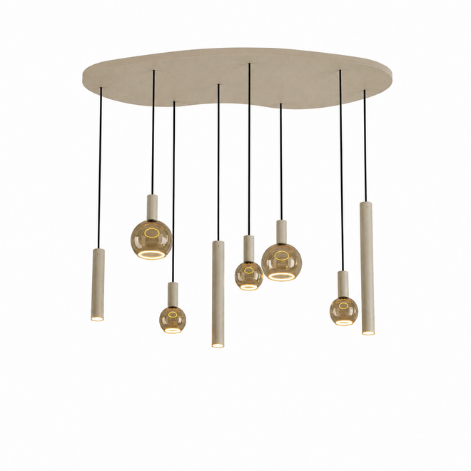 Hanglamp Riva Organisch groot 140x70 cm | 8-lichts | Quartz