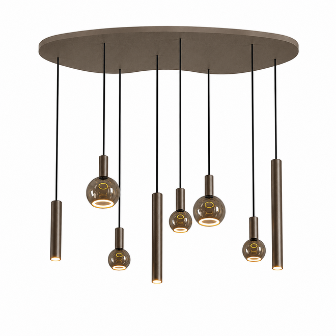 Hanglamp Riva Organisch groot 140x70 cm | 8-lichts | Platinum