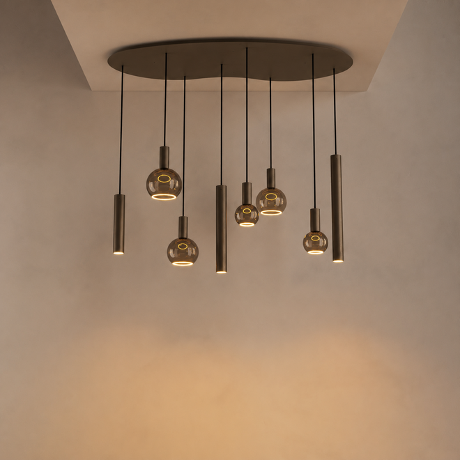Hanglamp Riva Organisch groot 140x70 cm | 8-lichts | Platinum