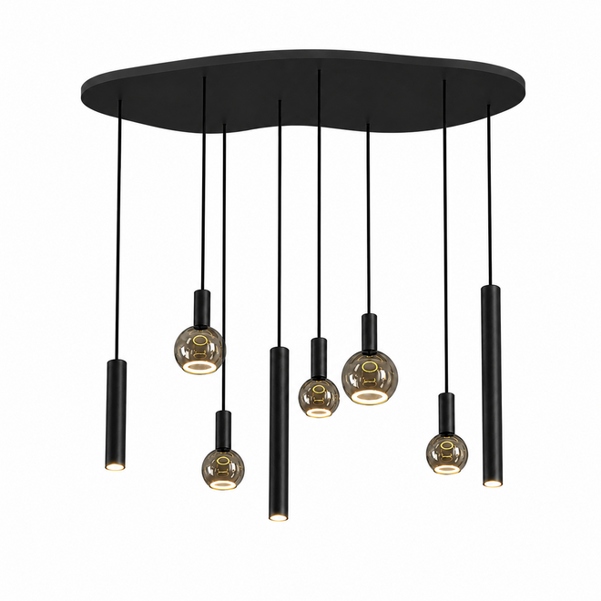 Hanglamp Riva Organisch groot 140x70 cm | 8-lichts | Zwart