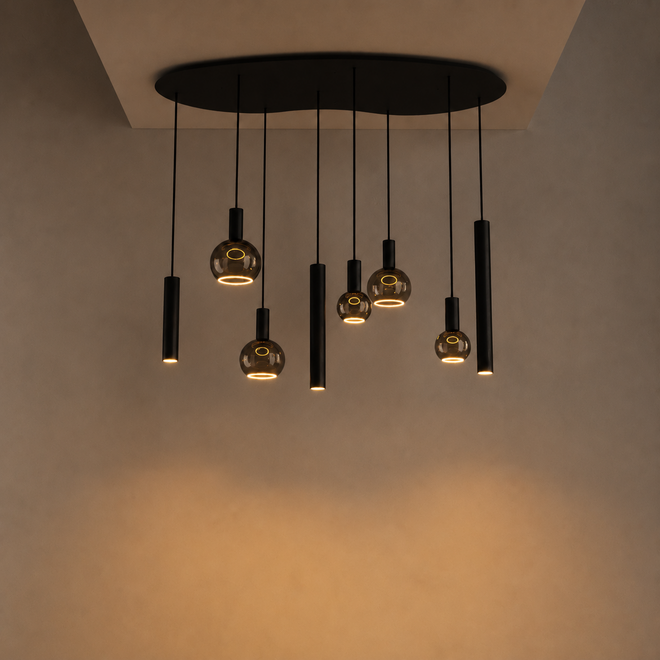 Hanglamp Riva Organisch groot 140x70 cm | 8-lichts | Zwart