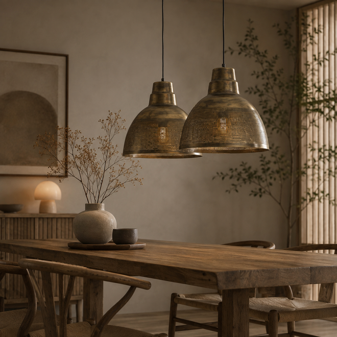 Hanglamp 2xØ38 screen / Brons antiek