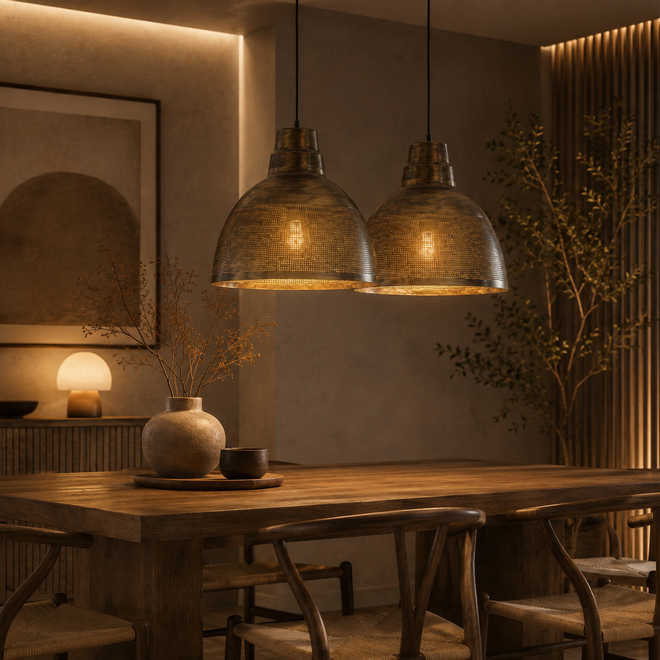 Hanglamp 2xØ38 screen / Brons antiek