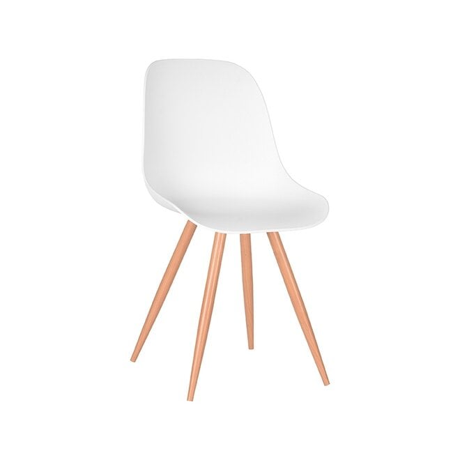 LABEL51 Eetkamerstoelen Rimini - Wit - PP - Naturel Houtlook Frame