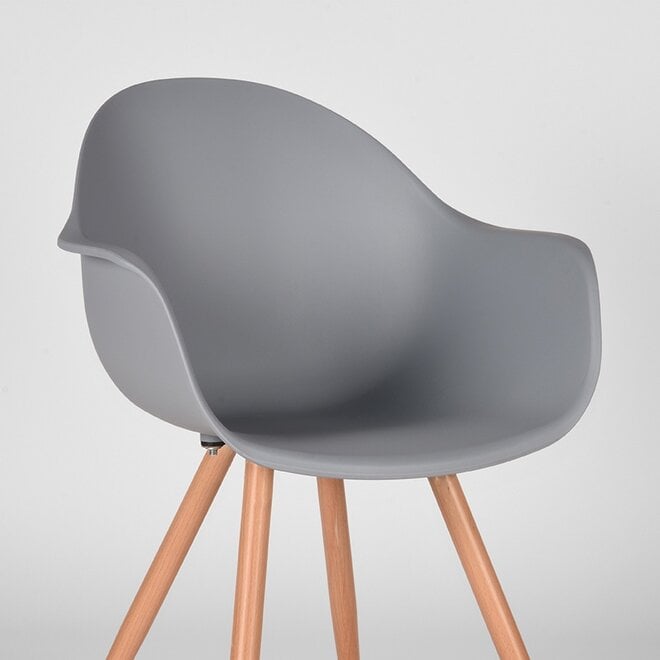 LABEL51 Eetkamerstoelen Parma - Grijs - PP - Naturel Houtlook Frame