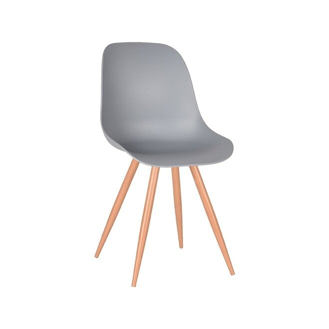 LABEL51 Eetkamerstoelen Rimini - Grijs - PP - Naturel Houtlook Frame