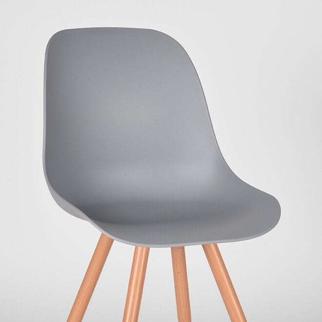 LABEL51 Eetkamerstoelen Rimini - Grijs - PP - Naturel Houtlook Frame