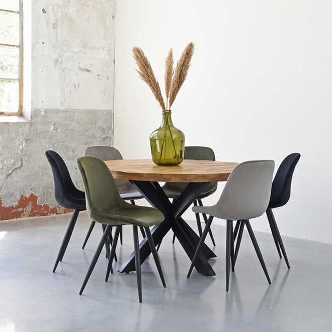 LABEL51 Eetkamerstoelen Capri - Grijs - Velvet - Zwart Metalen Frame