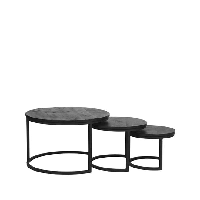 LABEL51 Salontafels Set Triplet - Zwart - Mangohout - 60 cm - Rond