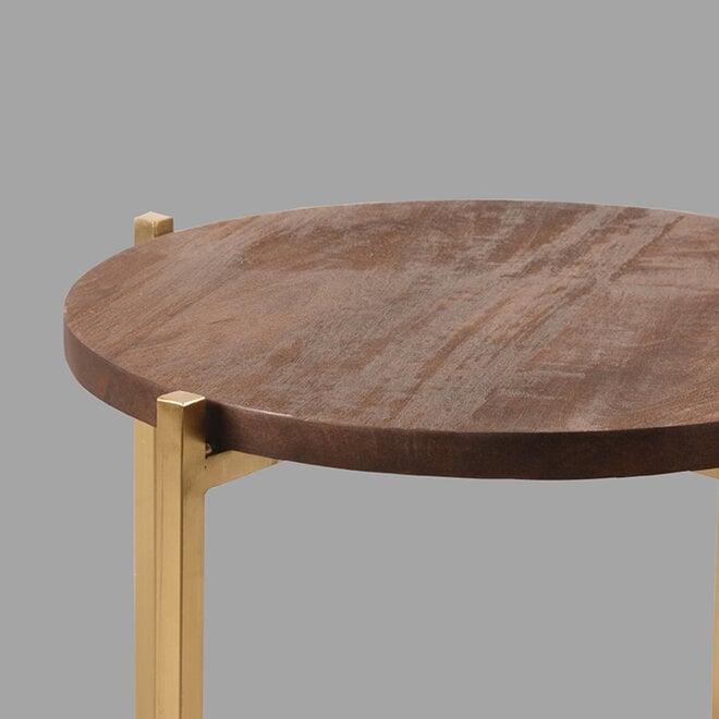 LABEL51 Bijzettafels Dox - Espresso - Mangohout - 40 cm Goud