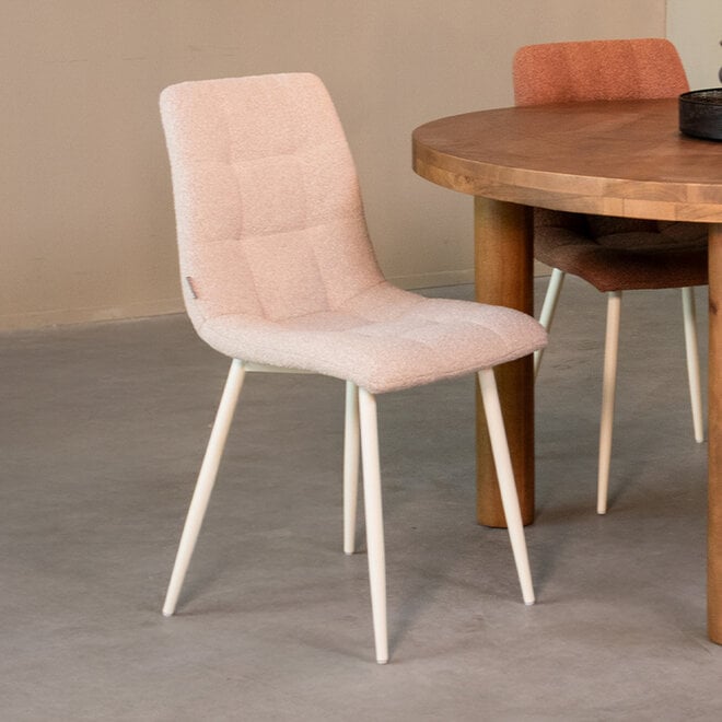 LABEL51 Eetkamerstoelen Nino - Champagne - Boucle - Wit Metalen Frame