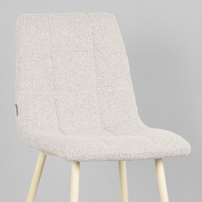 LABEL51 Eetkamerstoelen Nino - Champagne - Boucle - Wit Metalen Frame