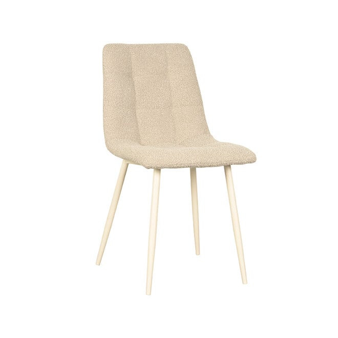 LABEL51 Eetkamerstoelen Nino - Zand - Boucle - Wit Metalen Frame