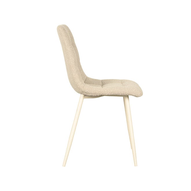 LABEL51 Eetkamerstoelen Nino - Zand - Boucle - Wit Metalen Frame