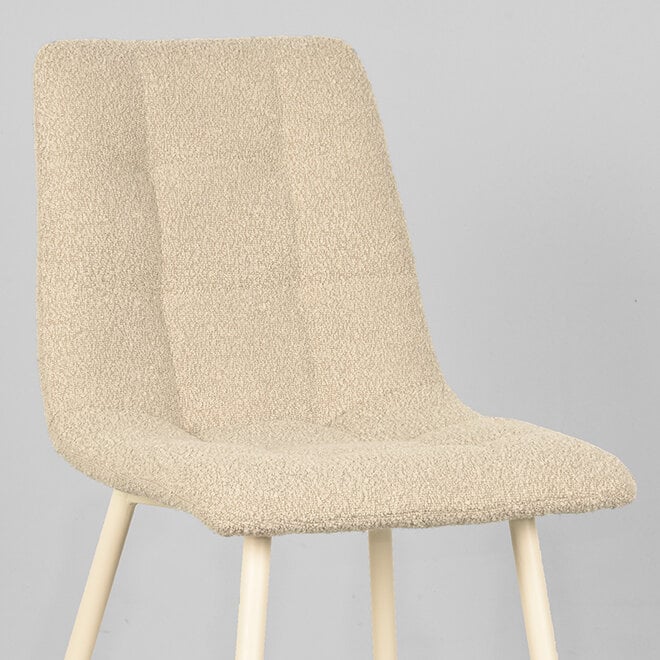 LABEL51 Eetkamerstoelen Nino - Zand - Boucle - Wit Metalen Frame