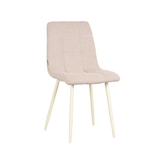 LABEL51 Eetkamerstoelen Nino - Naturel - Boucle - Wit Metalen Frame