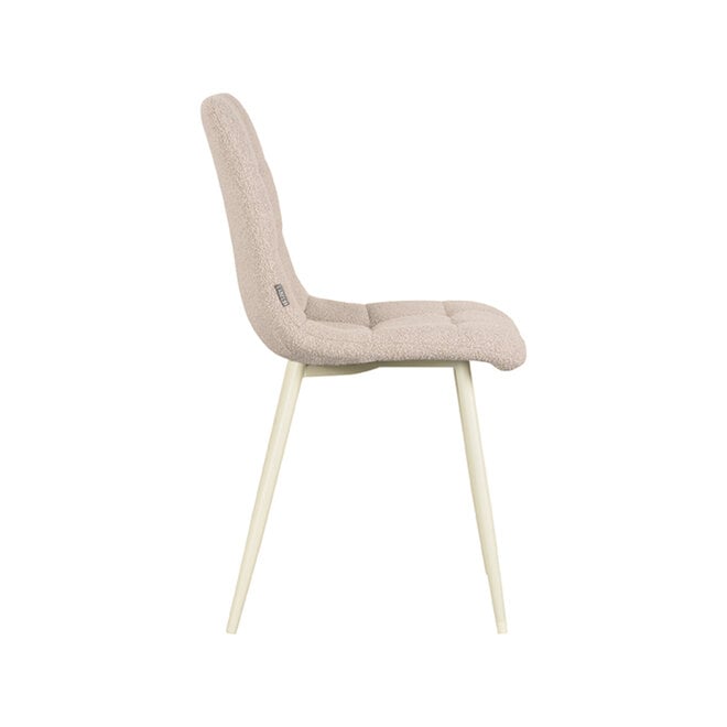 LABEL51 Eetkamerstoelen Nino - Naturel - Boucle - Wit Metalen Frame