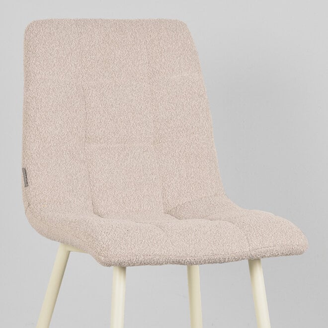 LABEL51 Eetkamerstoelen Nino - Naturel - Boucle - Wit Metalen Frame