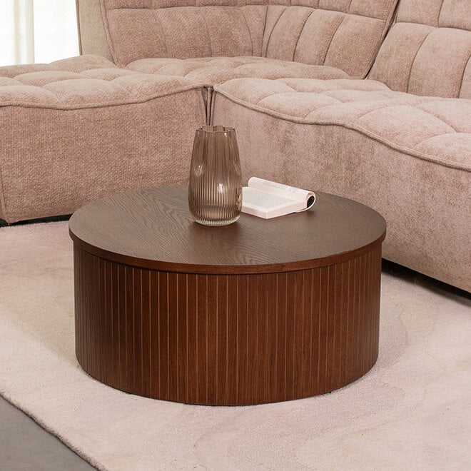 LABEL51 Salontafels Oliva - Walnoot - Eiken - 70 cm - Rond