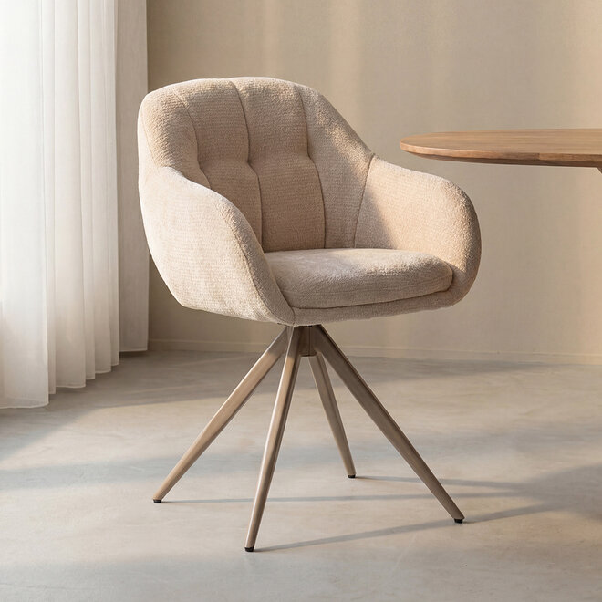 LABEL51 Eetkamerstoel Esma - Naturel - Chenille - Taupe Metalen Frame
