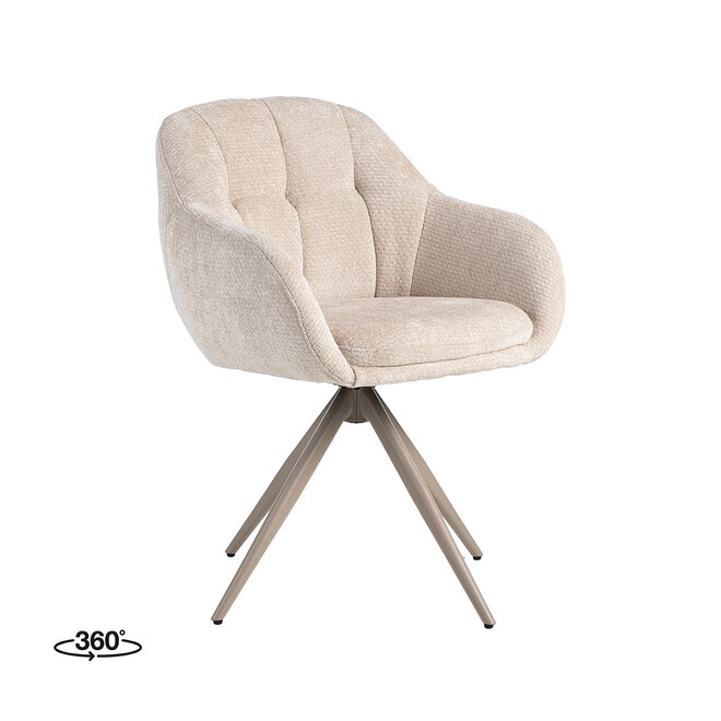 LABEL51 Eetkamerstoel Esma - Naturel - Chenille - Taupe Metalen Frame