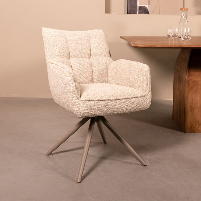 LABEL51 Eetkamerstoel Amalfi - Naturel - Boucle - Taupe Metalen Frame
