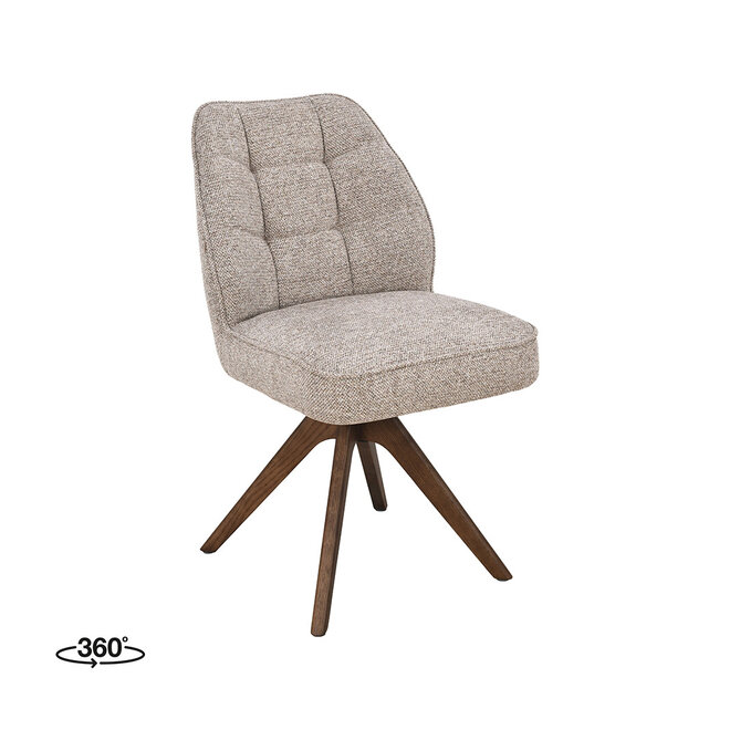 LABEL51 Eetkamerstoelen Yuto - Beige - Geweven - Walnoot Houten Frame