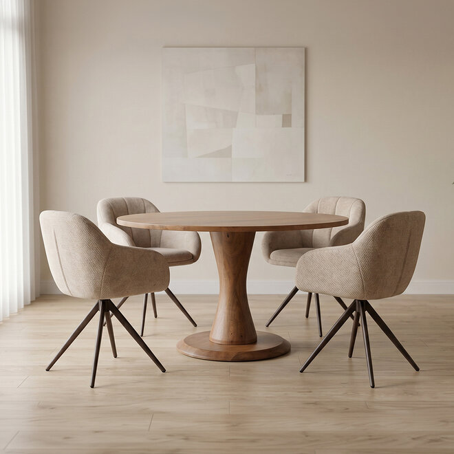 LABEL51 Eetkamertafels Craft - Nature Smooth - Mangohout - Rond - 130x130 cm