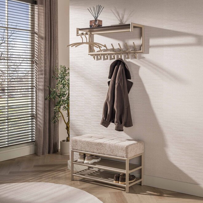 Kapstok Terra roede en hoedenplank 2x7 haken / Beige
