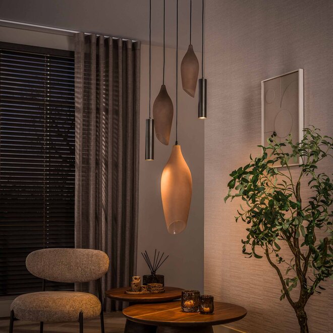 Hanglamp Cocoon pendel getrapt 5-lichts / Sienna bruin-frosted
