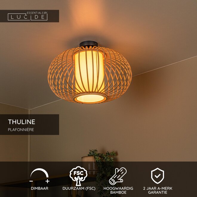THULINE - Plafonnière - Ø 45 cm - 1xE27 - Lichte houtlook - Essential