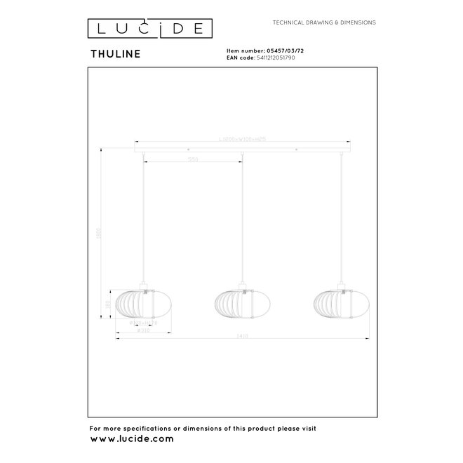 THULINE - Hanglamp - 3xE27 - Lichte houtlook - Essential