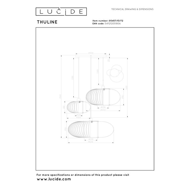 THULINE - Hanglamp - 3xE27 - Lichte houtlook - Essential
