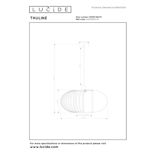 THULINE - Hanglamp - Ø 45 cm - 1xE27 - Lichte houtlook - Essential