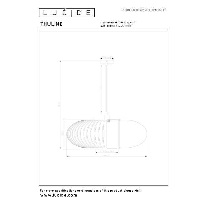 THULINE - Hanglamp - Ø 60 cm - 1xE27 - Lichte houtlook - Essential