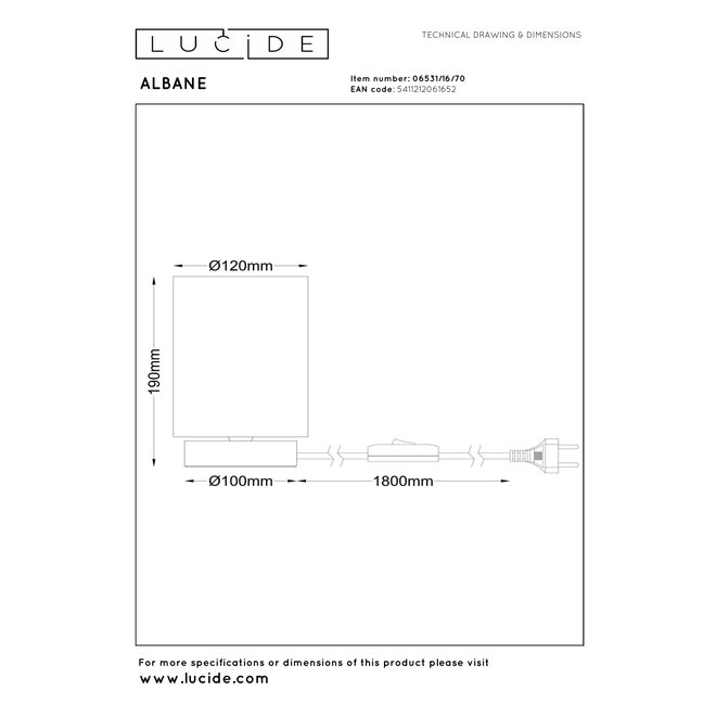 ALBANE - Tafellamp - Ø 12 cm - 1xE14 - Donkere Houtlook - Essential