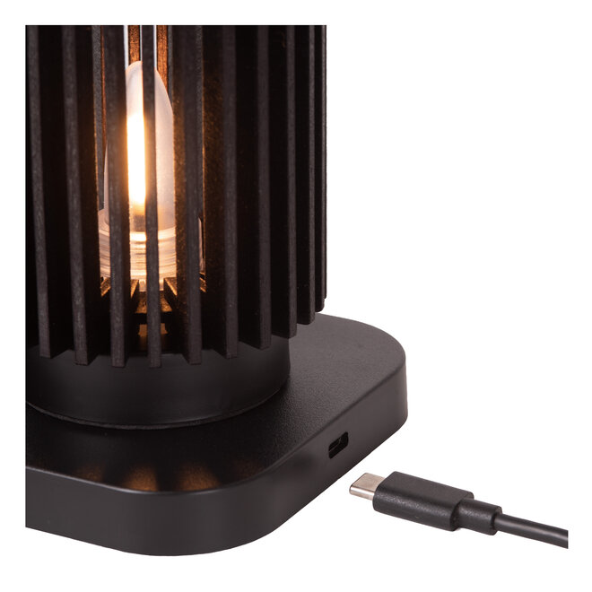 KIM - Oplaadbare Tafellamp - Accu/Batterij - Ø 8 cm - LED 3 StepDim - Zwart - Set van 3 - Essential