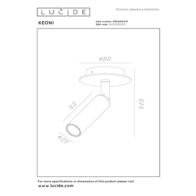 KEONI - Plafondspot - Ø 8 cm - LED - 1xG9 - Wit - Essential