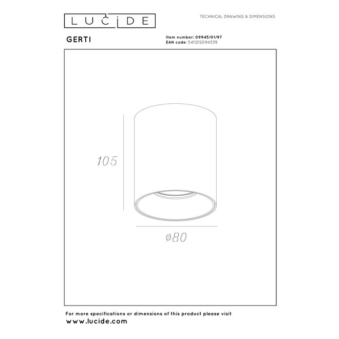 GERTI - Plafondspot - Ø 8 cm - 1xGU10 (MR16) - Koffie - Essential