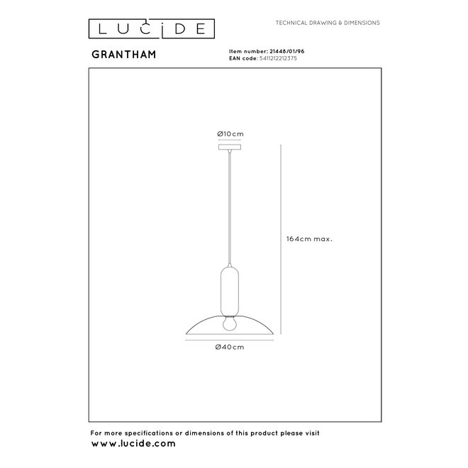 GRANTHAM - Hanglamp - Ø 40 cm - 1xE27 - Koffie - Essential