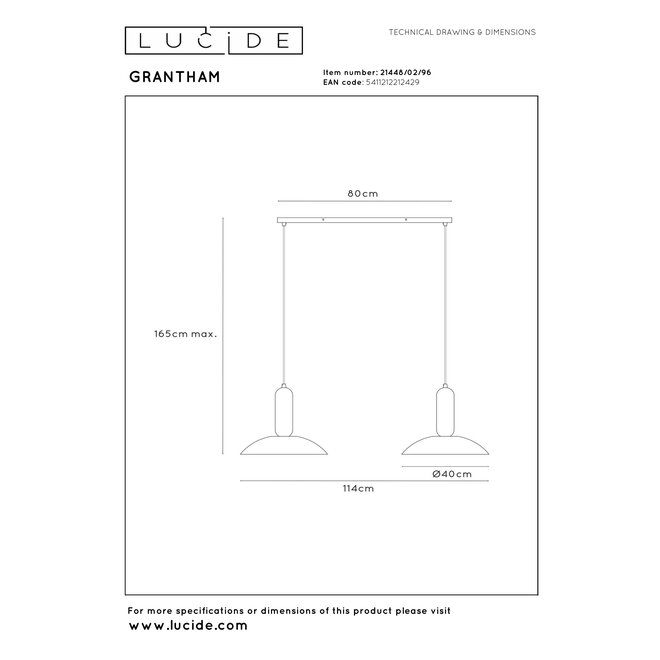 GRANTHAM - Hanglamp - 2xE27 - Koffie - Essential