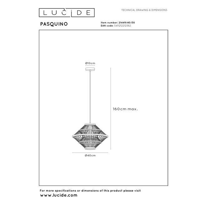 PASQUINO - Hanglamp - Ø 40 cm - 1xE27 - Zwart - Essential